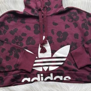Adidas Leopard Cropped Hoodie Sweatshirt